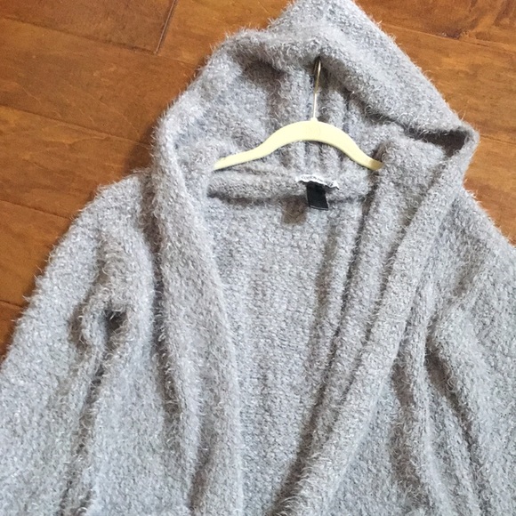 Medium Sweater Gray Teddy Bear Soft Hooded Lounge Open Cardigan - Picture 5 of 8